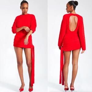 quilla white feather crystal sleeve backless blazer dress Miss Circle Quilla White Feather Crystal Sleeve Backless Blazer Dress XS main image 1